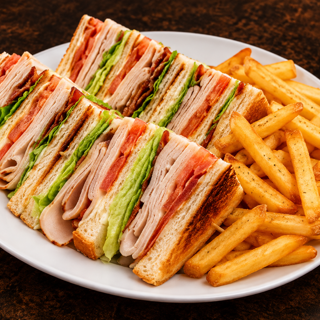 Turkey Club Sandwich With Fries