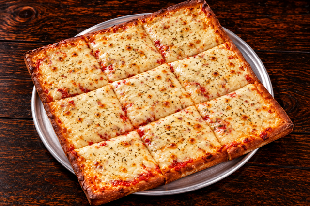 Sicilian Plain Cheese Pizza.